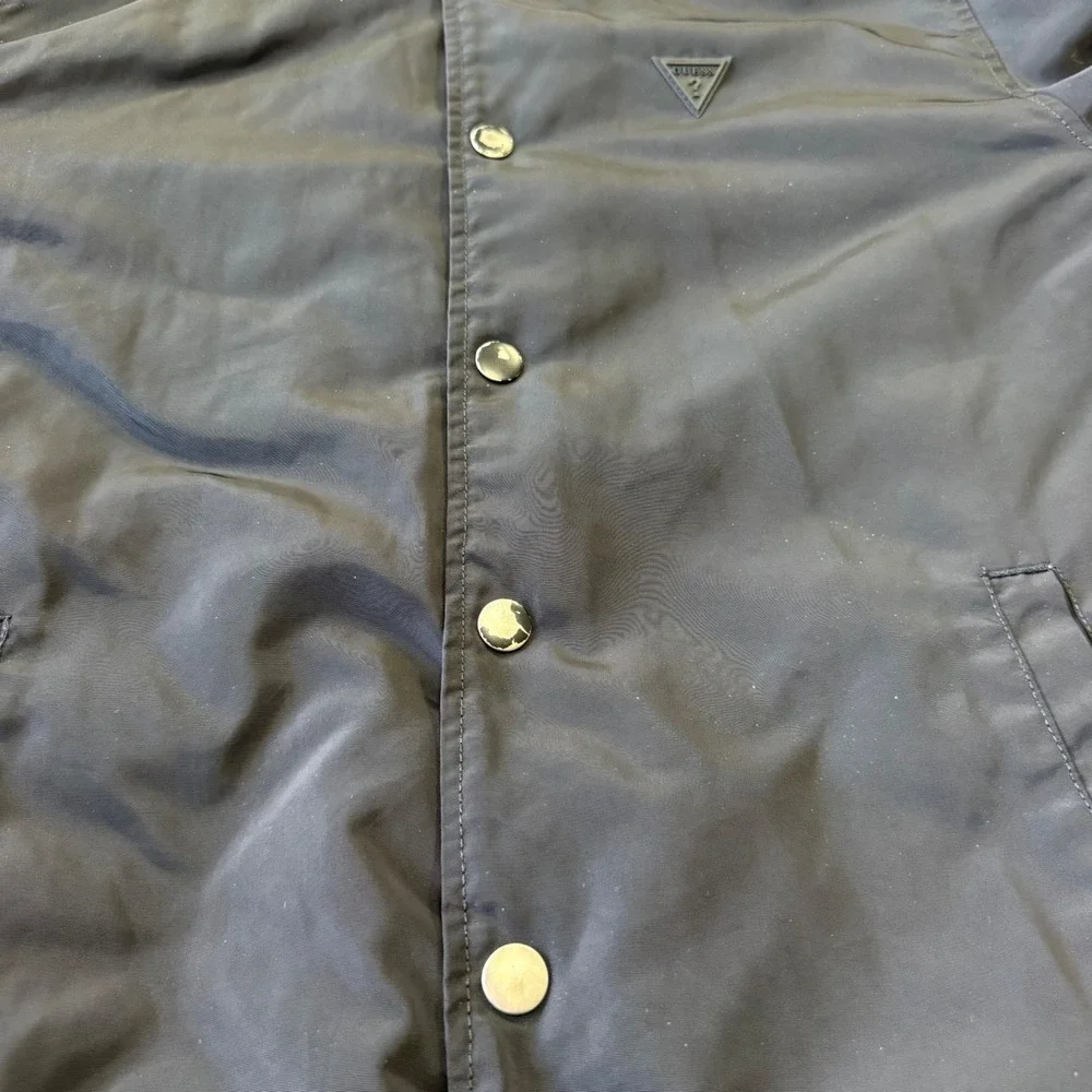 Guess Mens Black Bomber Jacket Varsity Style Red Lining Size M
